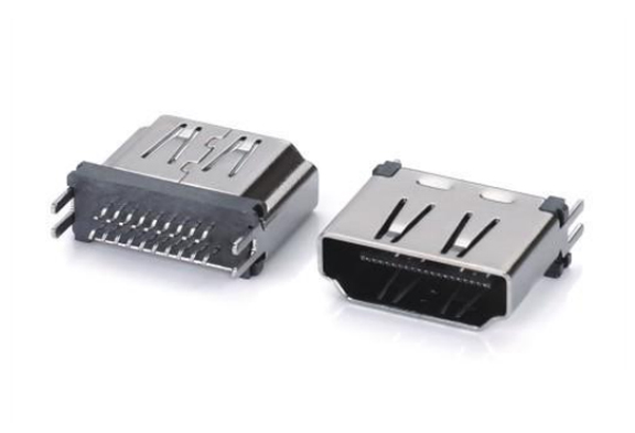 HDMI A TYPE母座180度夾板式0.8~1.6MM(外殼厚度T=0.40,端子彎端)