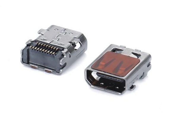 HDMI Type D 19Pin板上型CH=1.55雙排SMT外殼前插后貼