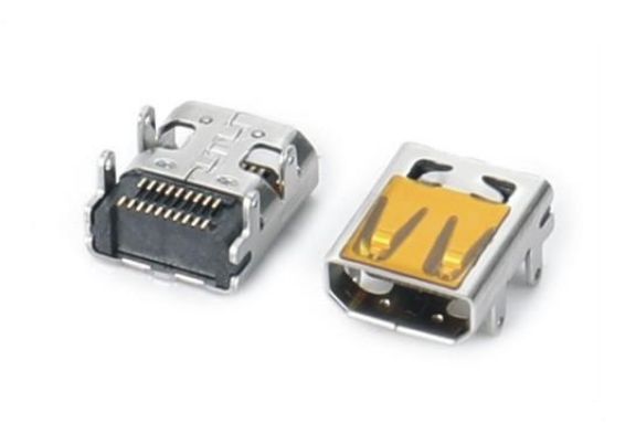 HDMI Type D 19Pin,板上型CH=1.55,雙排SMT,外殼前后插
