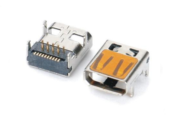 HDMI D母焊腳前插后貼，外殼直邊四腳DIP腳距4.9